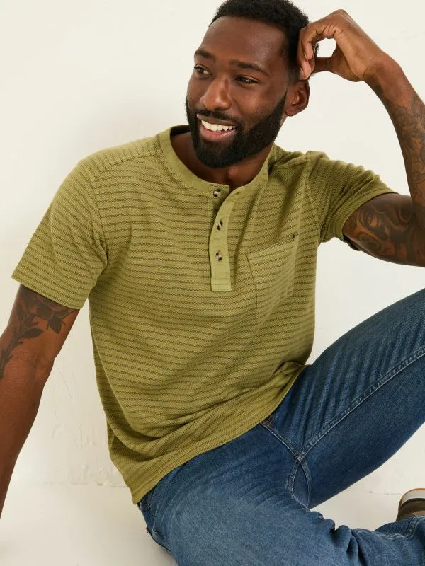 Fat Face Tops and TShirts Men Light Green Overdye Stripe Henley Tshirt