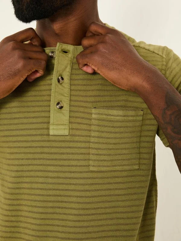 Fat Face Tops and TShirts Men Light Green Overdye Stripe Henley Tshirt