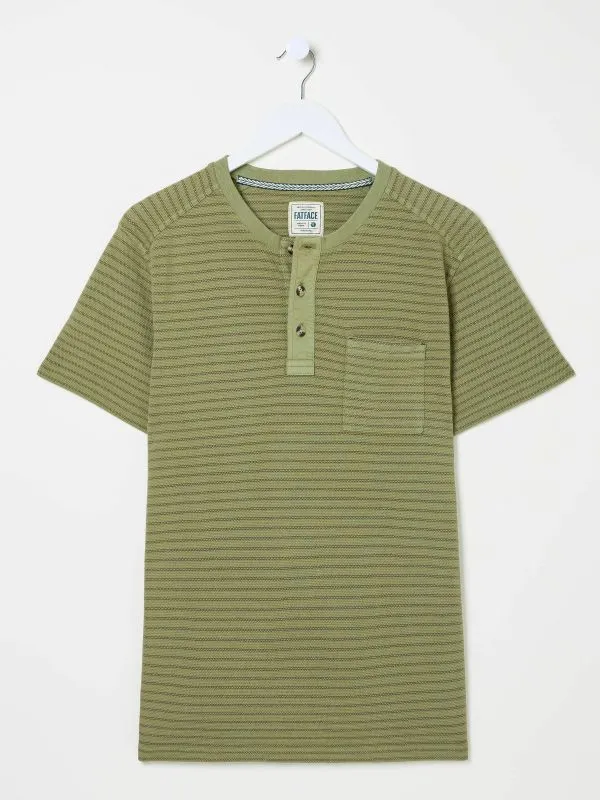 Fat Face Tops and TShirts Men Light Green Overdye Stripe Henley Tshirt
