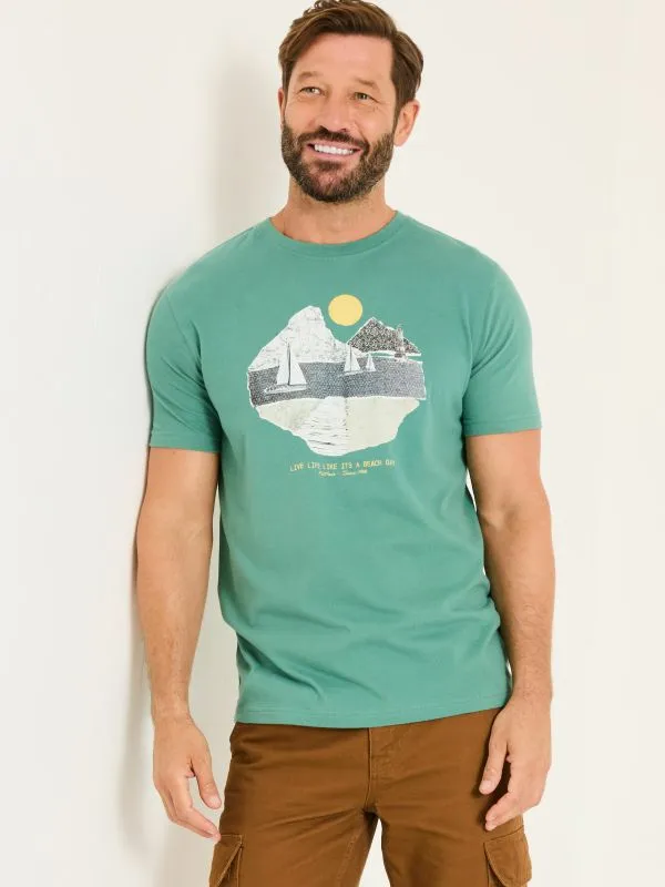 Fat Face Tops and TShirts Men Light Teal Collage Landscape TShirt