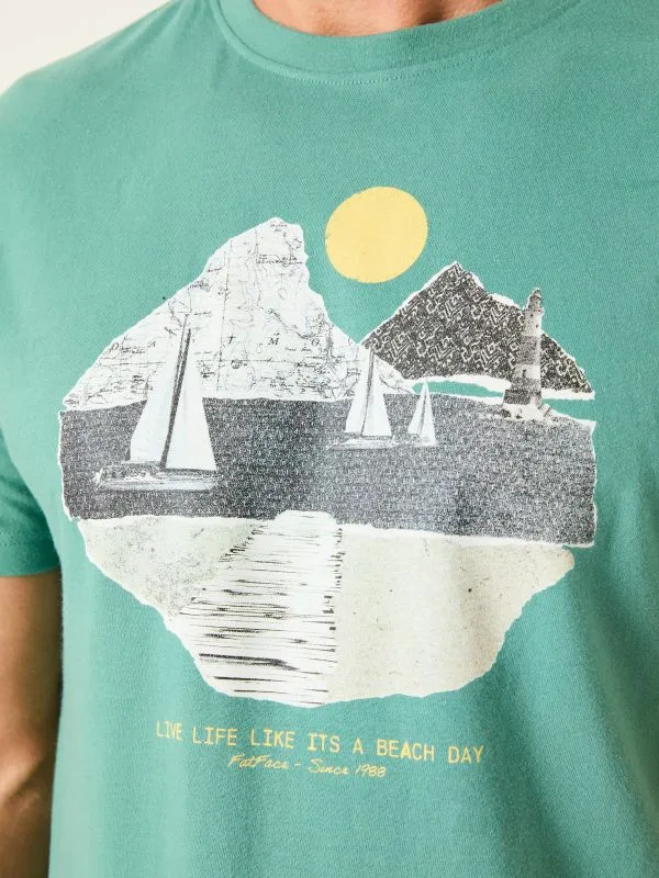 Fat Face Tops and TShirts Men Light Teal Collage Landscape TShirt
