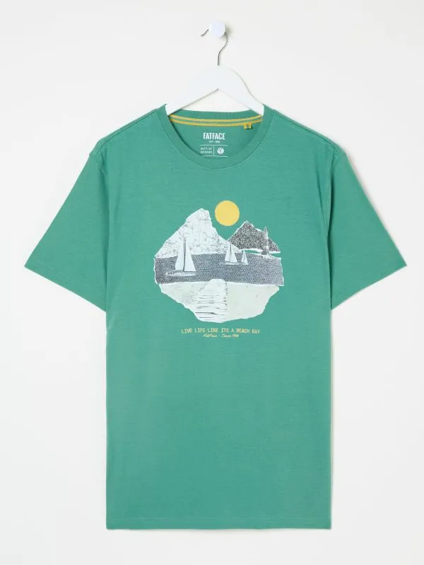 Fat Face Tops and TShirts Men Light Teal Collage Landscape TShirt