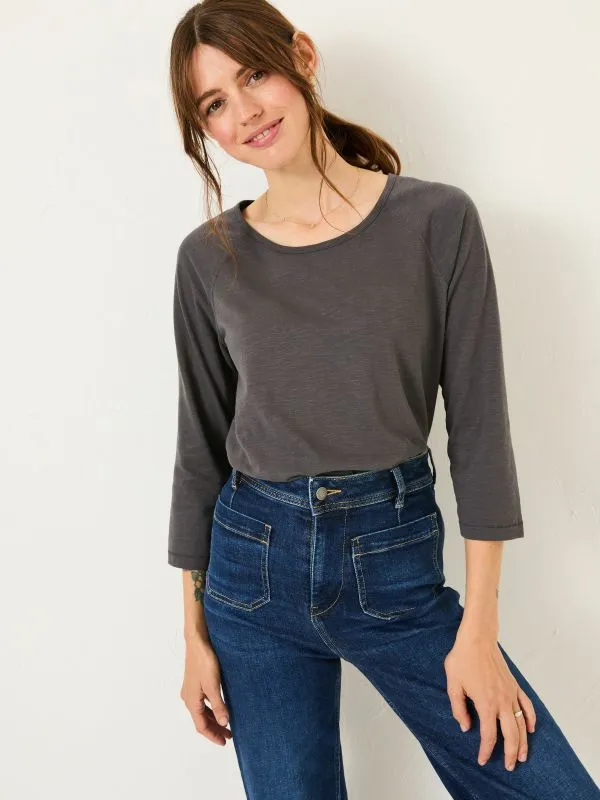 Fat Face Tops and TShirts Women Ava Charcoal Grey 100 Organic Cotton 34 Sleeve TShirt