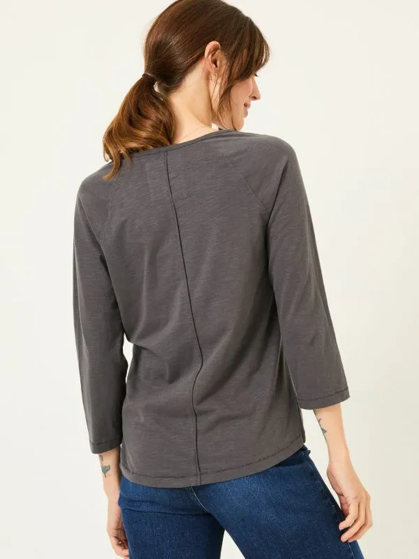 Fat Face Tops and TShirts Women Ava Charcoal Grey 100 Organic Cotton 34 Sleeve TShirt
