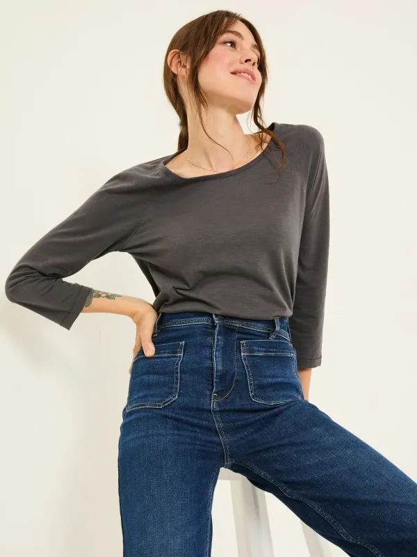 Fat Face Tops and TShirts Women Ava Charcoal Grey 100 Organic Cotton 34 Sleeve TShirt