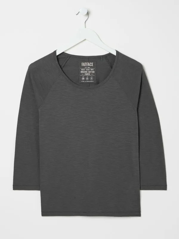 Fat Face Tops and TShirts Women Ava Charcoal Grey 100 Organic Cotton 34 Sleeve TShirt