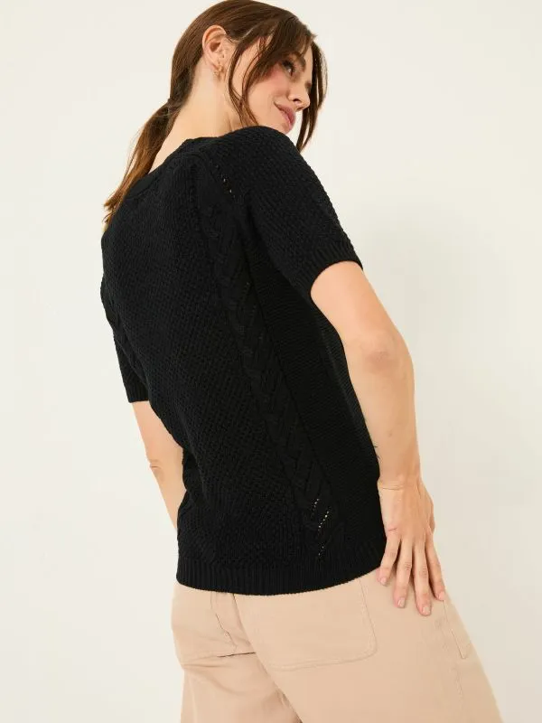 Fat Face Tops and TShirts Women Black Mila Cable Knitted T Shirt