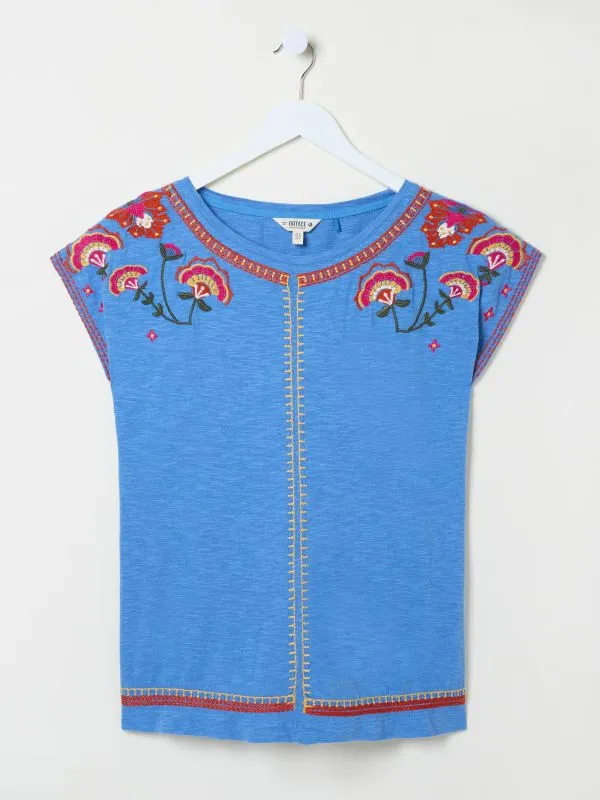 Fat Face Tops and TShirts Women Ivy Bright Blue Embroidered TShirt