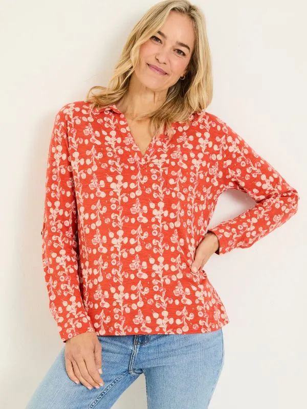 Fat Face Tops and TShirts Women Paige Burnt Orange Painted Bloom 100 Cotton Jersey Shirt