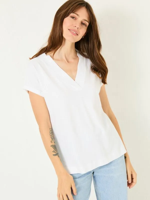 Fat Face Tops and TShirts Women Tansy White 100 Organic Cotton VNeck TShirt