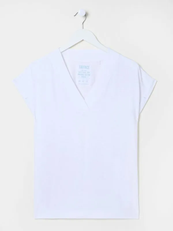Fat Face Tops and TShirts Women Tansy White 100 Organic Cotton VNeck TShirt
