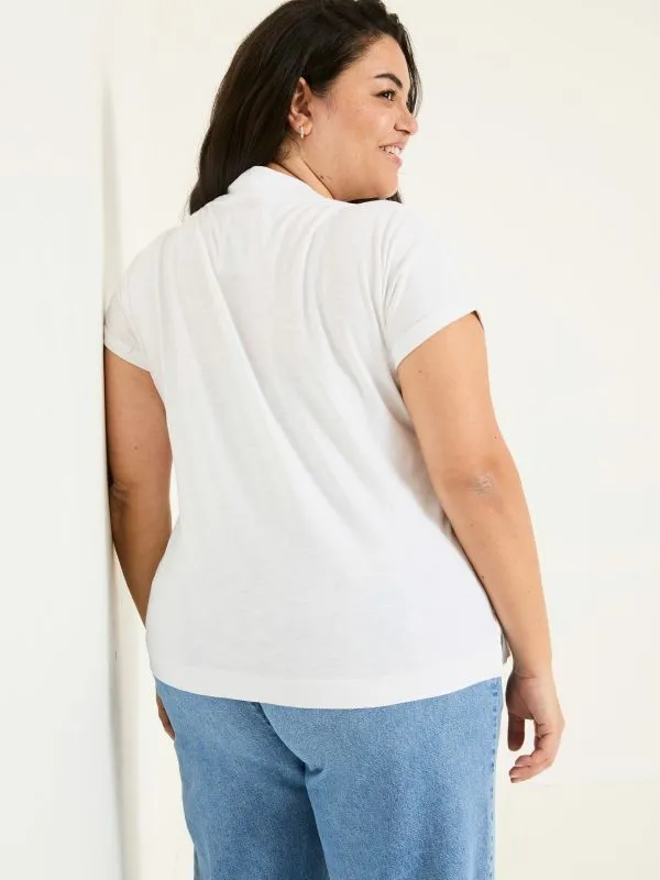 Fat Face Tops and TShirts Women Tansy White 100 Organic Cotton VNeck TShirt