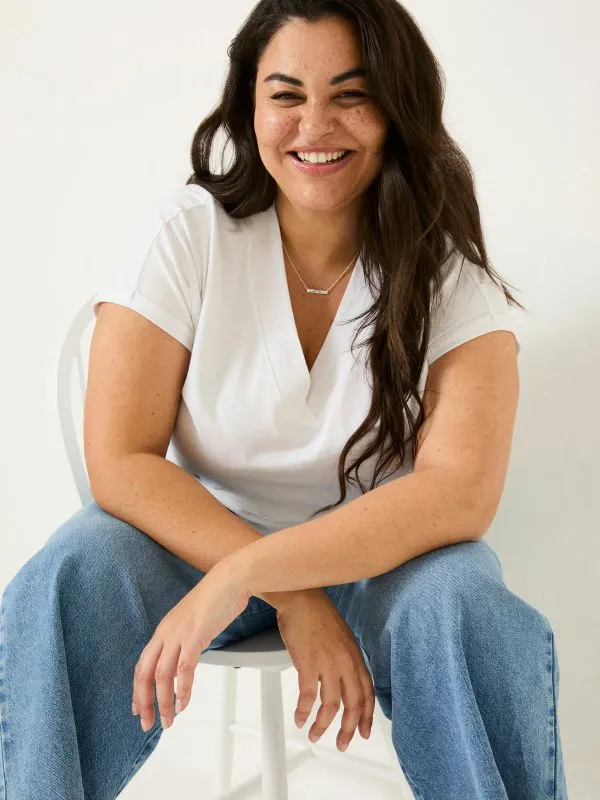 Fat Face Tops and TShirts Women Tansy White 100 Organic Cotton VNeck TShirt