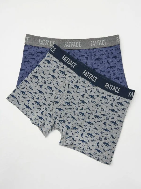 Fat Face Underwear Men Blue 2 Pairs Of Shark Boxers