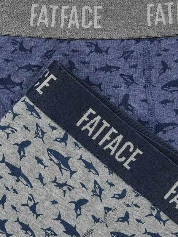 Fat Face Underwear Men Blue 2 Pairs Of Shark Boxers