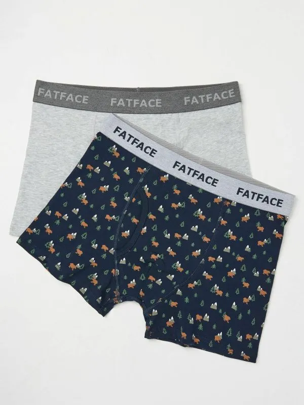 Fat Face Underwear Men Navy Bear Print Boxers 2 Pack