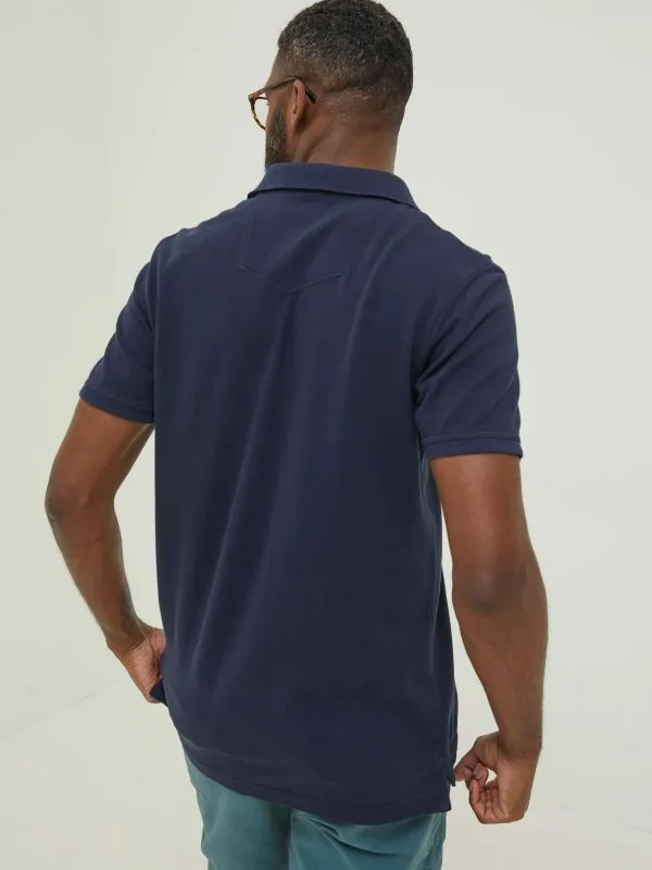 Fat Face Wardrobe Staples Men Blue Pique Polo Shirt