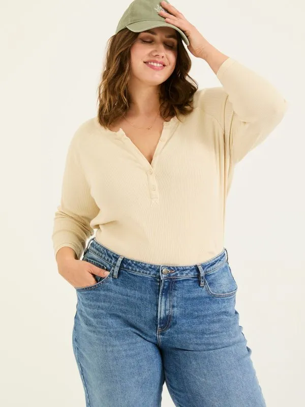 Fat Face Wonderment Collection Women Reese Oatmeal Ribbed Henley Top