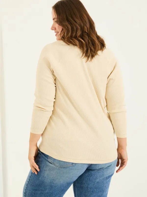 Fat Face Wonderment Collection Women Reese Oatmeal Ribbed Henley Top