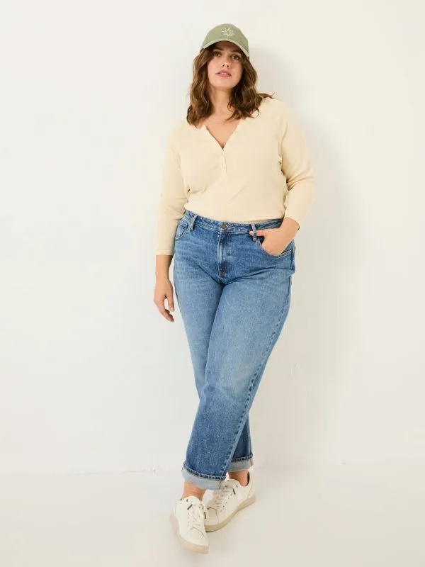 Fat Face Wonderment Collection Women Reese Oatmeal Ribbed Henley Top