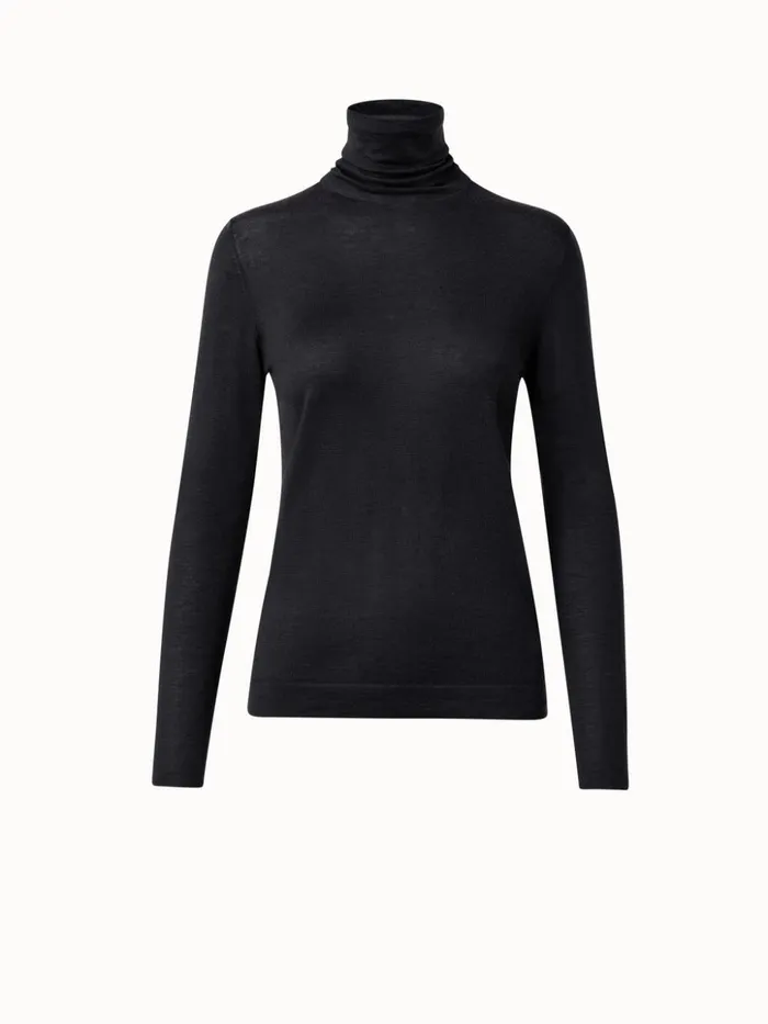 Fine Gauge Cashmere Silk Knit Pullover Charcoal Women Akris Knitwear