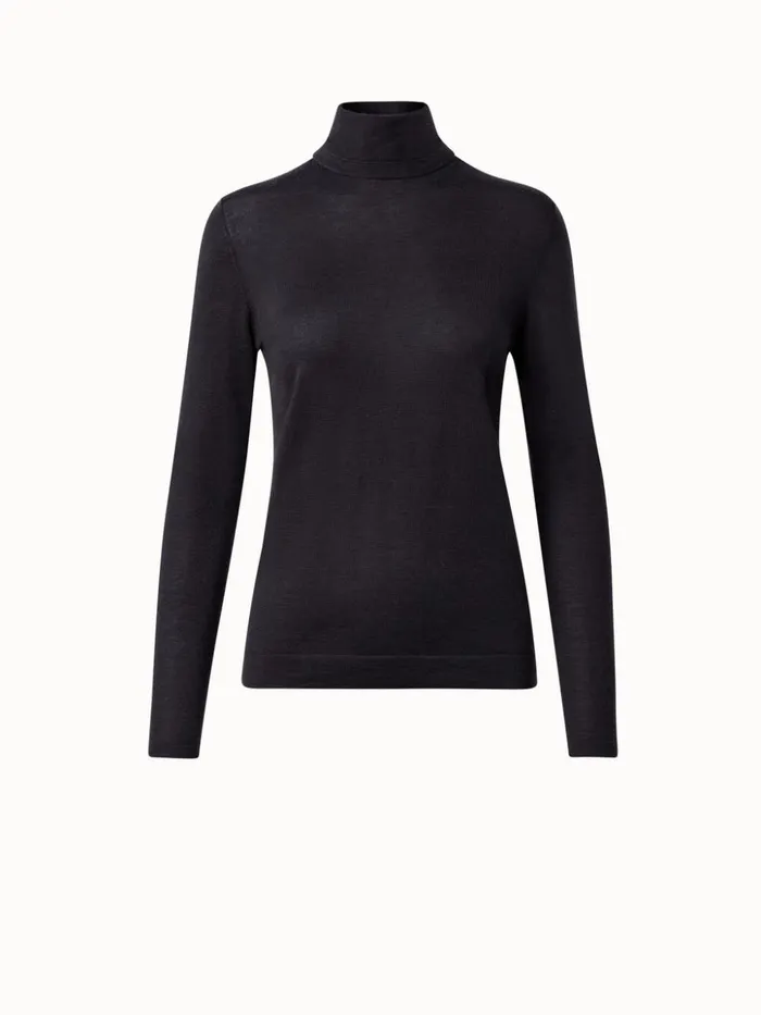 Fine Gauge Cashmere Silk Knit Pullover Charcoal Women Akris Knitwear