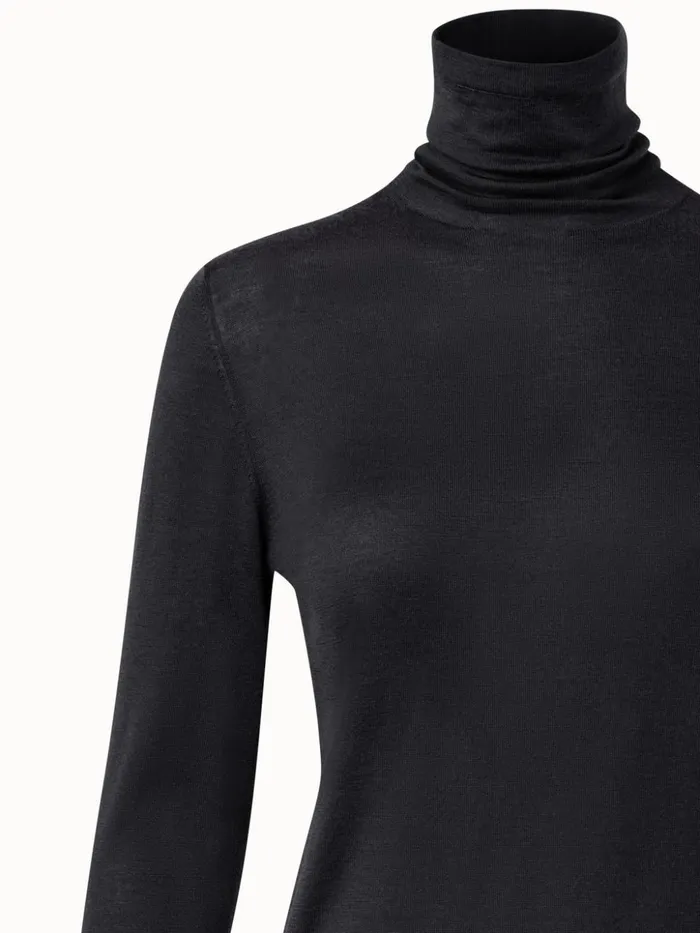Fine Gauge Cashmere Silk Knit Pullover Charcoal Women Akris Knitwear