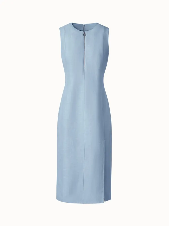 Fitted Cotton Silk DoubleFace Sheath Dress Bleached Denim Women Akris Dresses