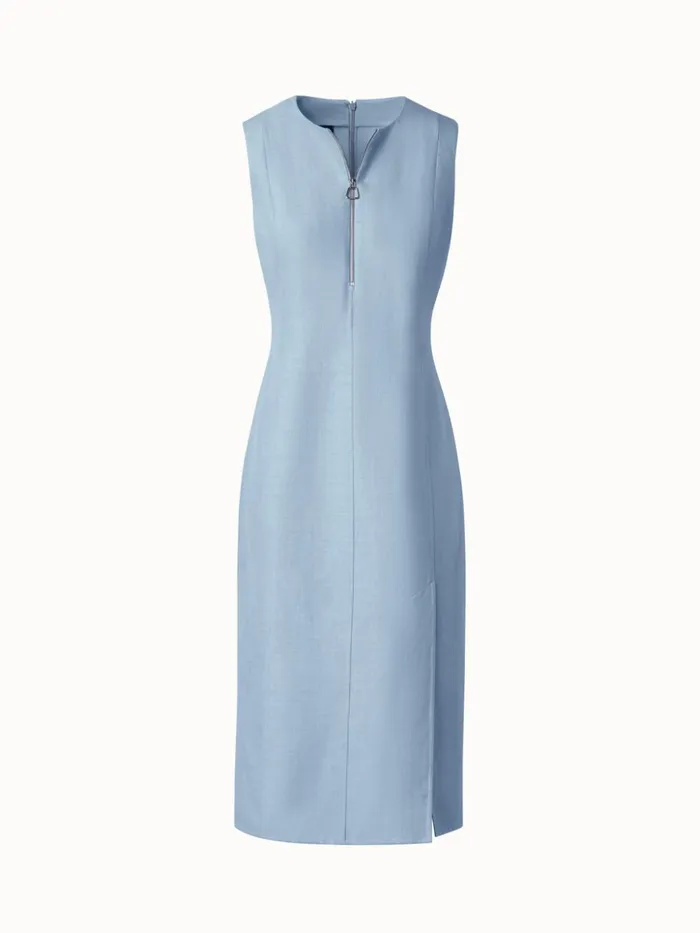 Fitted Cotton Silk DoubleFace Sheath Dress Bleached Denim Women Akris Dresses