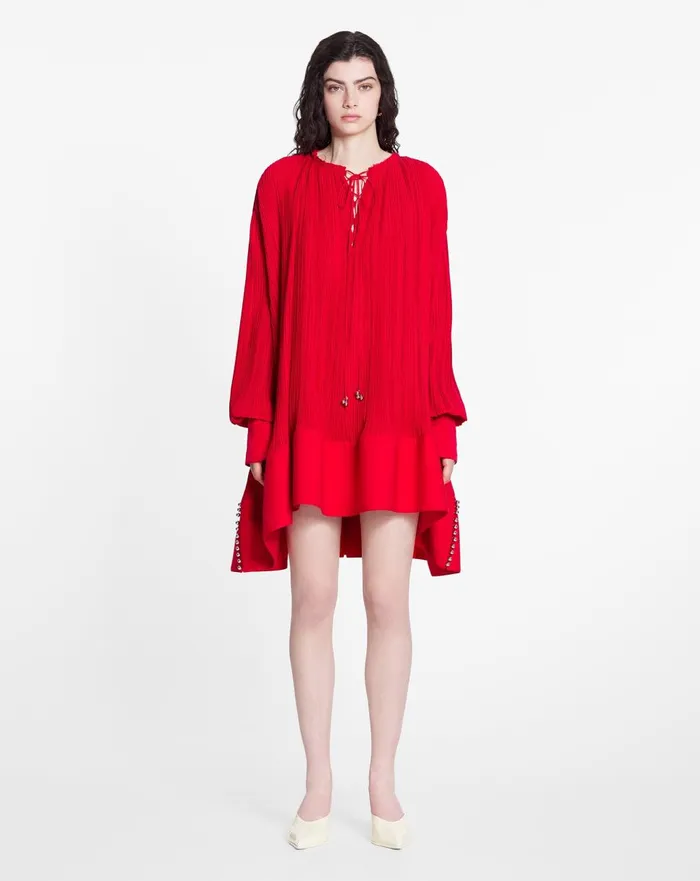 Flared Pleated Dress Flame Women Lanvin Dresses Flared Pleated Dress Flame Women Lanvin Dresses