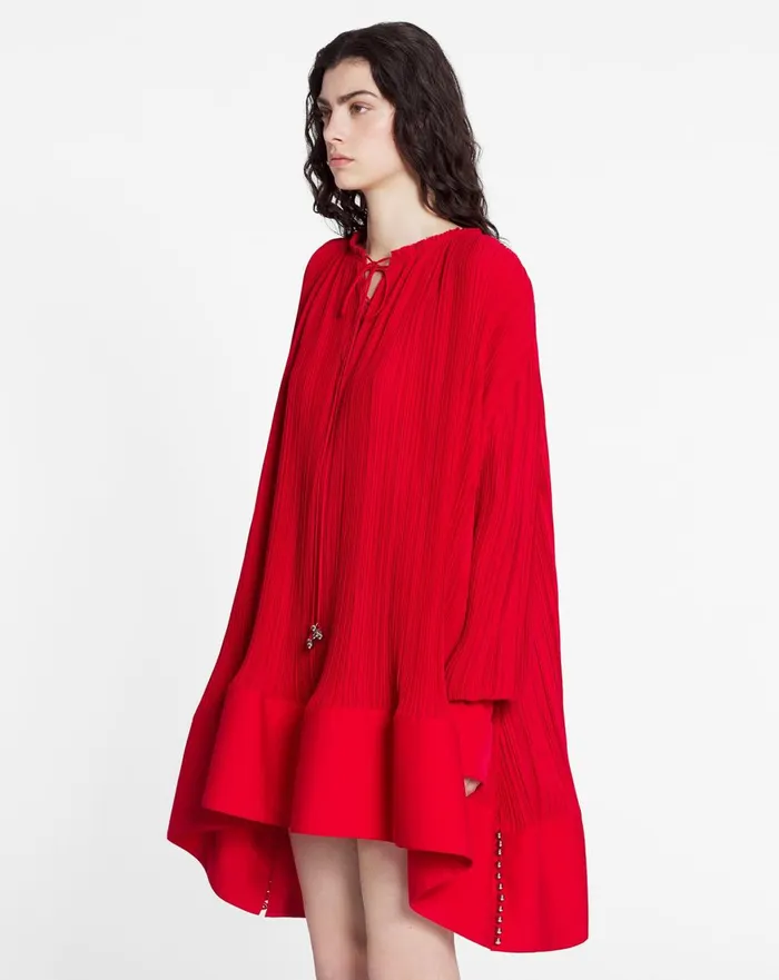 Flared Pleated Dress Flame Women Lanvin Dresses Flared Pleated Dress Flame Women Lanvin Dresses
