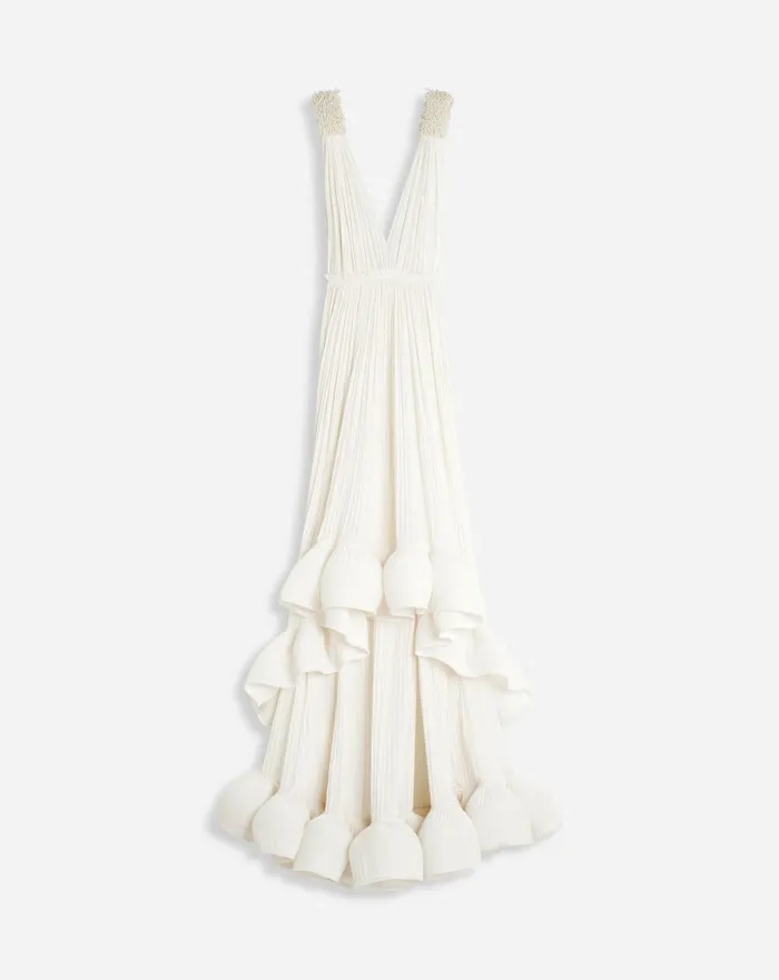 Floor Length Evening Gown In Charmeuse Off White Women Lanvin Dresses