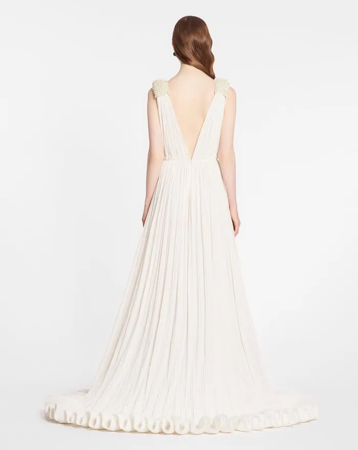 Floor Length Evening Gown In Charmeuse Off White Women Lanvin Dresses