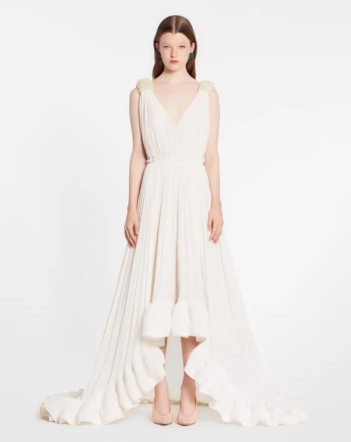 Floor Length Evening Gown In Charmeuse Off White Women Lanvin Dresses
