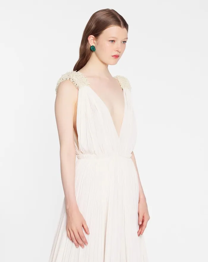 Floor Length Evening Gown In Charmeuse Off White Women Lanvin Dresses