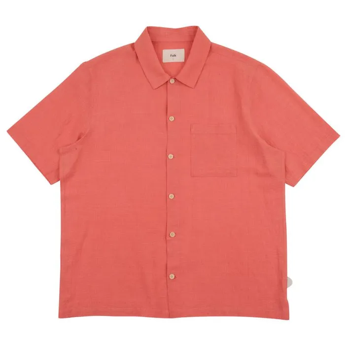 Folk Clothing Shirts Gabe Shirt 8211 Coral Linen Grid 8211 Mens