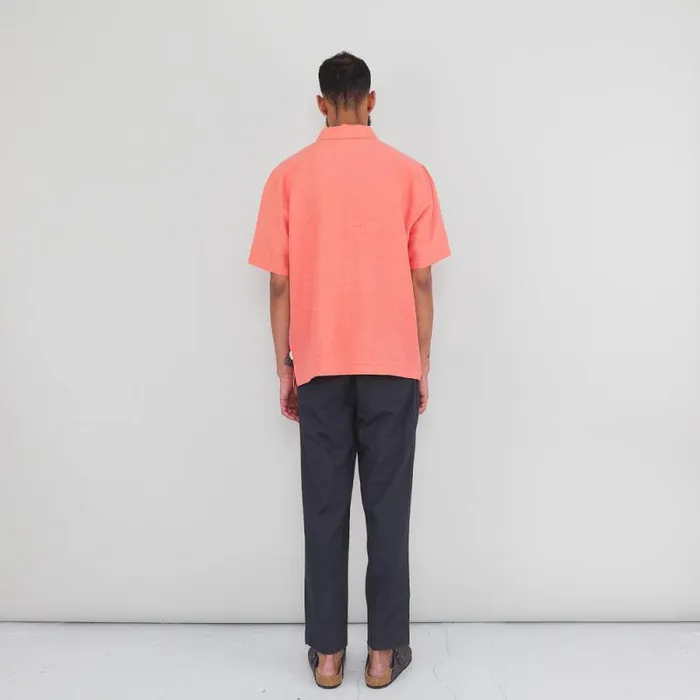 Folk Clothing Shirts Gabe Shirt 8211 Coral Linen Grid 8211 Mens