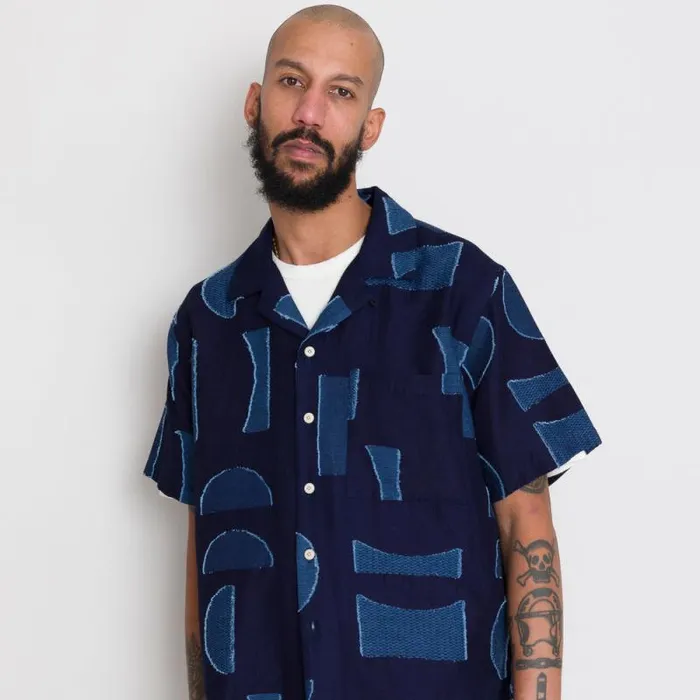Folk Clothing Shirts Relaxed Soft Collar Shirt 8211 Indigo Moon DP 8211 Mens