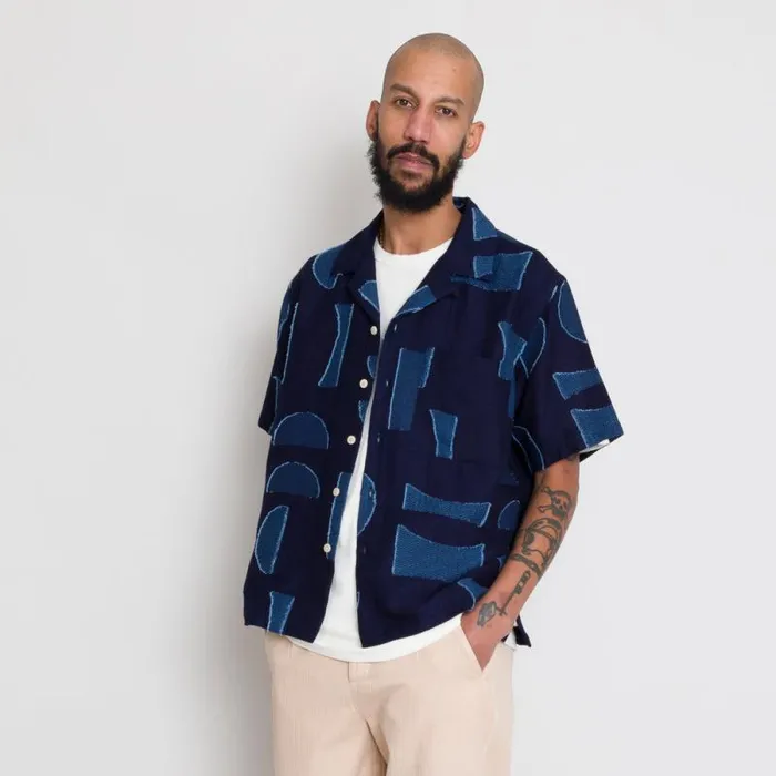 Folk Clothing Shirts Relaxed Soft Collar Shirt 8211 Indigo Moon DP 8211 Mens