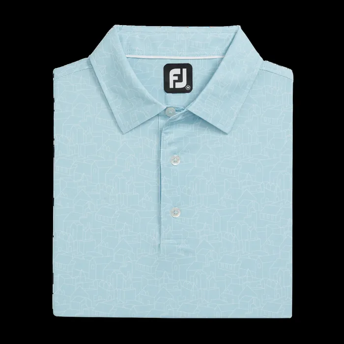 FootJoy Shirts Men Scottish Town Lisle Lake Blue White