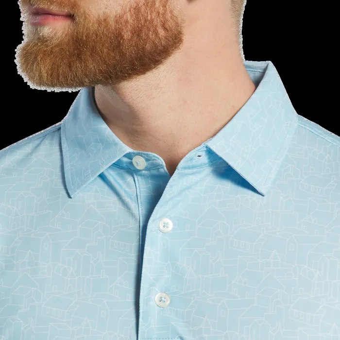 FootJoy Shirts Men Scottish Town Lisle Lake Blue White