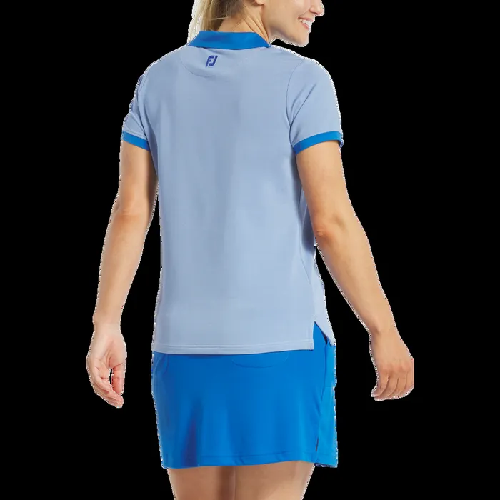 FootJoy Shirts Women Birdseye Open Placket Short Sleeve Blue FootJoy Shirts Women Birdseye Open Placket Short Sleeve Blue
