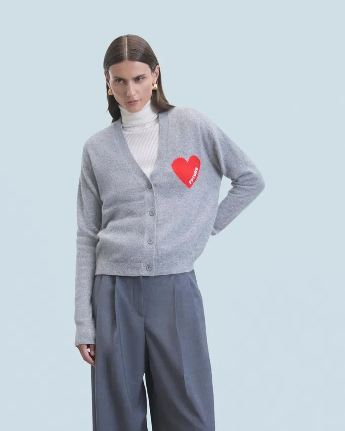 From Future Cashmere Cardigans Women Light Heart Cardigan Sweater Dark Heather Gray