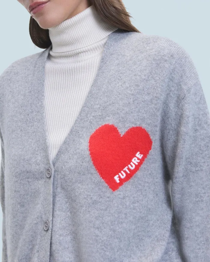 From Future Cashmere Cardigans Women Light Heart Cardigan Sweater Dark Heather Gray