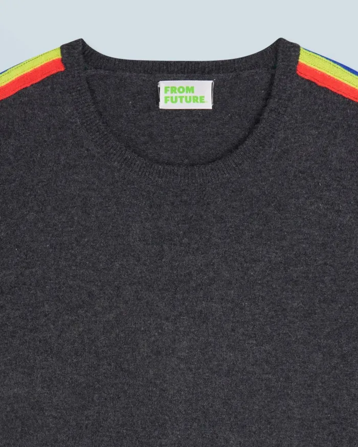 From Future Cashmere Sweaters Men Crewneck Sweater With Multicolor Sleeve Stripes Charcoal H