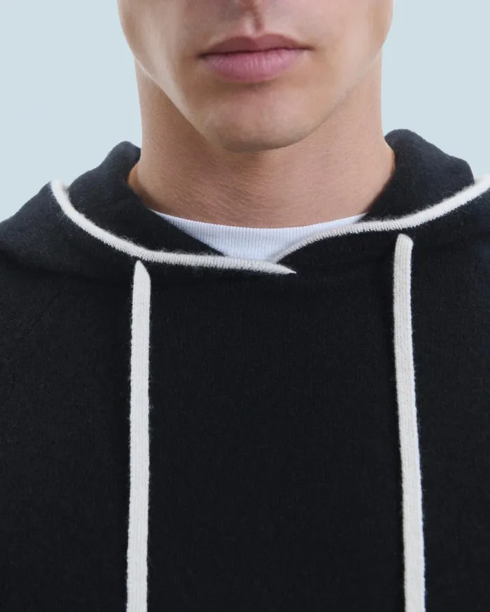 From Future Cashmere Sweaters Men Lightweight Contrast Trim Hoodie Sweater Black