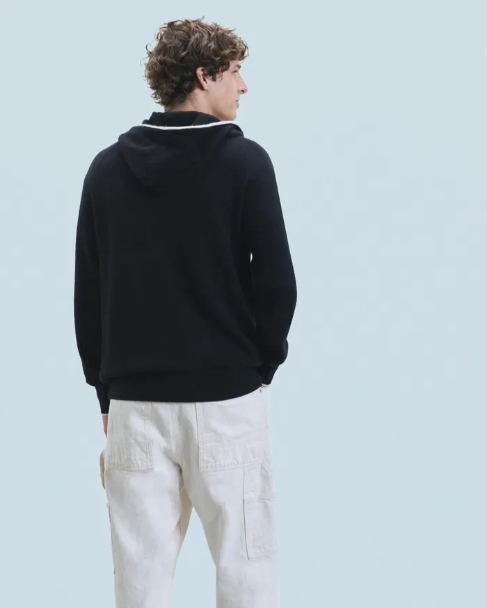 From Future Cashmere Sweaters Men Lightweight Contrast Trim Hoodie Sweater Black