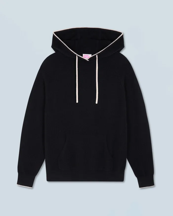 From Future Cashmere Sweaters Men Lightweight Contrast Trim Hoodie Sweater Black