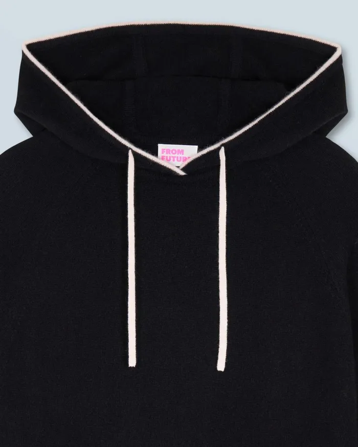 From Future Cashmere Sweaters Men Lightweight Contrast Trim Hoodie Sweater Black