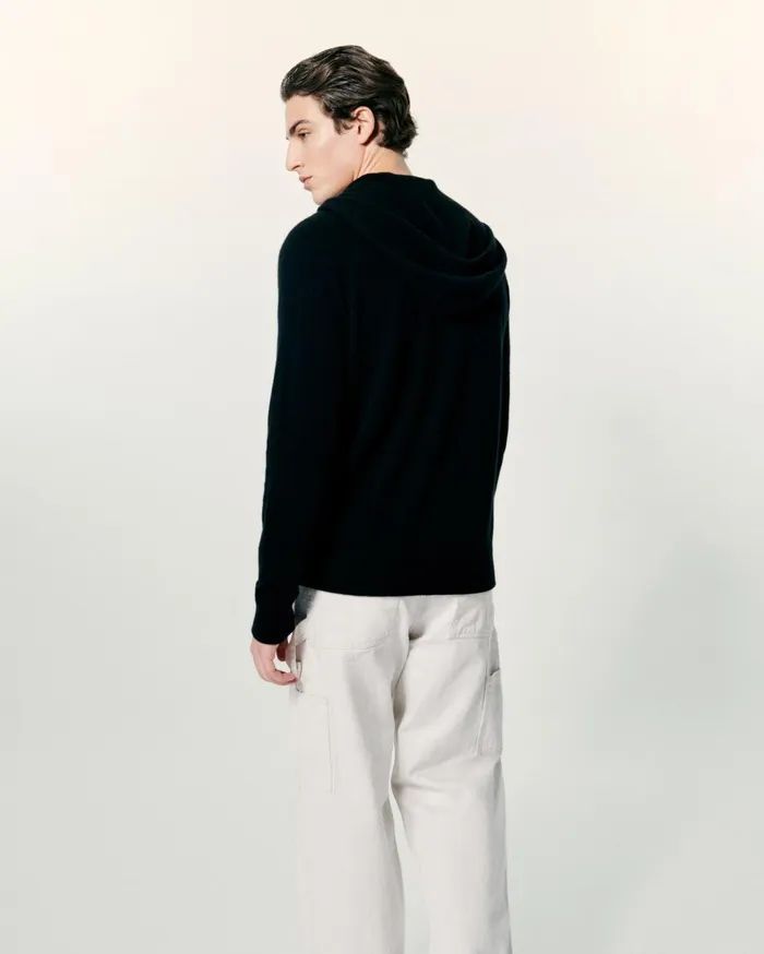 From Future Cashmere Sweaters Men Plain Hoodie Sweater Midnight Blue